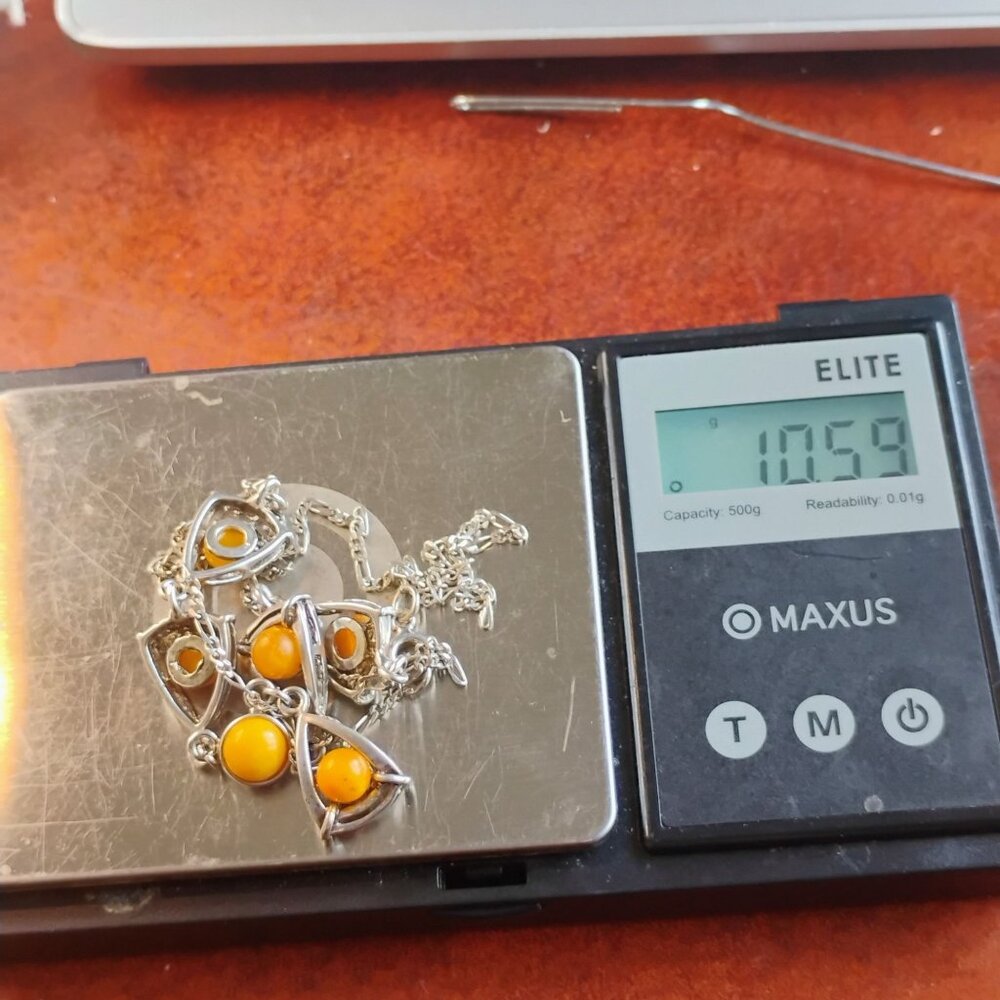 Vintage Baltic Yellow Egg Yolk Amber Sterling Silver Y-Drop Necklace 18" - Picture 9 of 9